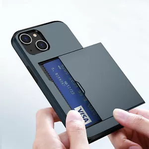 Custodia antiurto per iPhone 15 14 13 Pro Max 12 11 XS XR Slide Wallet carta di credito - Foto 1 di 131