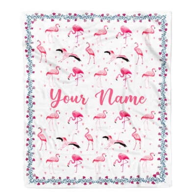 Personalized Flamingo Blanket Custom Name Flamingo Customized Birthday Blanket - Image 1 of 4