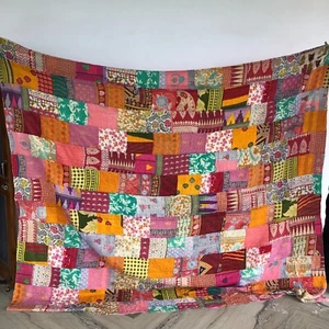 Cotton Vintage Bed Runner Rally Vintage Blanket Queen Kantha Quilt Bedspread - Picture 1 of 4