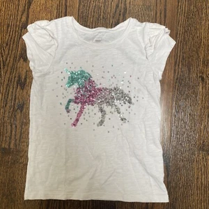 Sonoma Girls Size 5 UNICORN Tiered Graphic Tee Unicorn Ruffle Sleeves - Picture 1 of 5