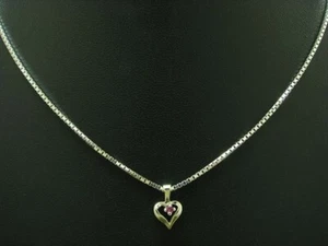 835 Argento Collana Pendente Con Sint. Rubino Ricoperto/Cuore /38,0cm/3,3g - Foto 1 di 4