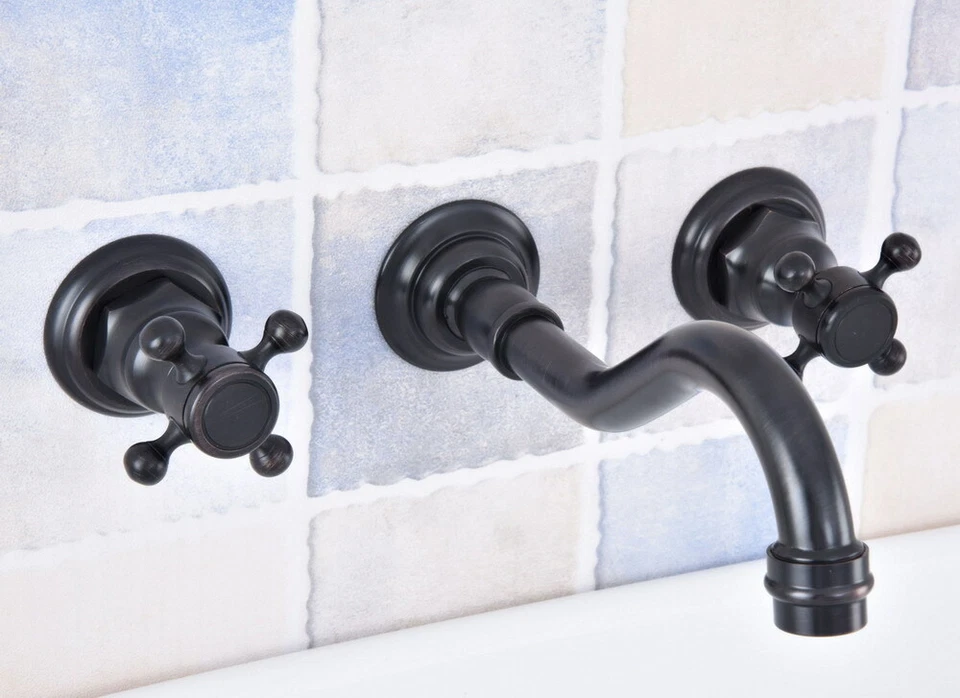 Oil Rubbed Bronze Wall Mounted 3 Hole Bathroom Tub Sink Faucet Mixer Tap 8sf500 - Image 1 of 1