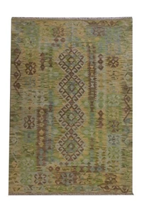 Green Geometric Kilim Rug Traditional Kilim Rugs Wool Country Décor 143x105 cm - Picture 1 of 8