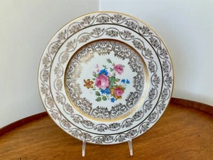Translucent China Dinner Plate ~ Multicolored Florals 22k Gold Filigree 10 1/4” - Picture 1 of 13