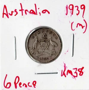 Münze Australien 6 Pence 1939 (m) KM38, Silber - Bild 1 von 4