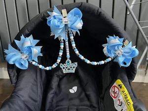 Personalised stunning pram charm in blue With Loops Rhinestone Bows - Picture 1 of 1