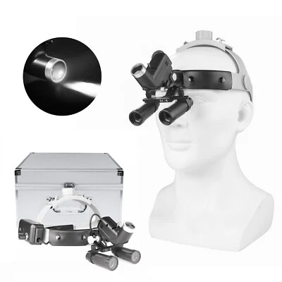 5.0X Binocular Loupe+Dental 5W LED Spot Light Leather Headlight Headband-AL-BOX - Imagem 1 de 4