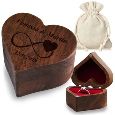Holz Ringbox Ringkissen mit personalisiert  Gravur Herzform Geschenk Love Ring - Bild 1 von 4