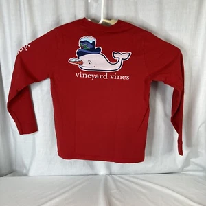 Vineyard Vines Christmas Whale Long Sleeve Pocket T-Shirt Red Boy Girl Large 16 - Picture 1 of 9