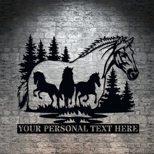 Personalized Horse Silhouette Name Metal Sign Gift. Custom Ranch Wall Art Decor - Picture 1 of 5