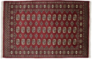 Pakistan Buchara Teppich Handgeknüpft 130x190 Rot Orientalisch Wolle Kurzflor