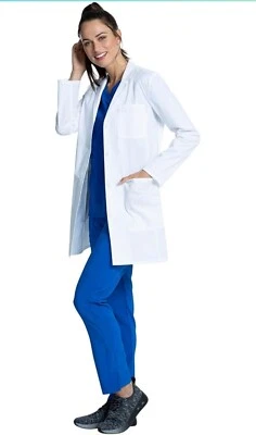 Cherokee White Project Lab Coat Notched Lapels Button Closure 3 Pockets CK452 M - Image 1 of 4
