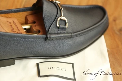Gucci Azul Marino Cuero Plata Bit Zapatos Mocasines Para Hombres Reino Unido 8.5 UE 42.5 EE. UU. 9.5 Foto 1 de 4