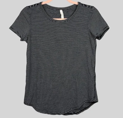 Camisa Lululemon Mujer 4 Love Crew III Negra Blanca Rayas Manga Corta Algodón Foto 1 de 4