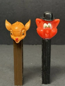 Vintage Pez Derby Cat & Bambi Deer No Feet Dispenser Hong Kong Austria 2pc Lot - Picture 1 of 5