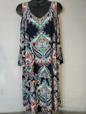 Tiana B Dress Women’s Size 12 Cold Shoulder 3/4 Sleeve Beautiful Boho V-neck  - Image 1 of 4