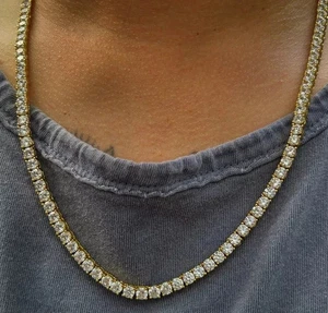 Tennis Necklace 14K Yellow Gold Plated 18 Ct Round Cut Lab Created Diamond 18" - Picture 1 of 2