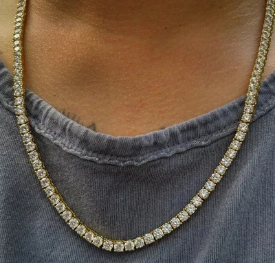 Tennis Necklace 14K Yellow Gold Plated 18 Ct Round Cut Lab Created Diamond 18" - Image 1 of 2