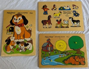Vintage Fisher Price Childs Wood Peg Puzzles #507 #511 #502 - Picture 1 of 7