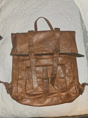 Big Roll Top Backpack Rucksack Rolling Bag travel Bikers Bag in genuine Leather - Image 1 of 4