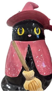 10 Barattolo/Lattina Biscottiera Strawberry Street Halloween Gatto Nero Strega/Mago - Foto 1 di 1