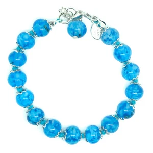 Murano Glas Armband Blau Weiß Silber Handgemacht Venice 15 Perlen Italy Sommerso - Bild 1 von 5