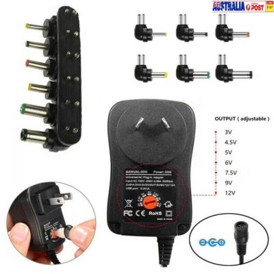 30W 3V 4.5V 5V 6V 7.5V 9V 12V Adjustable Power Supply Adapter Converter AC DC AU - image 1 of 4