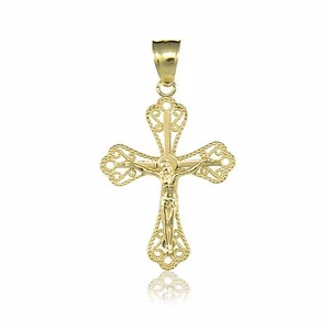 14K Solid Yellow Gold Crucifix Cross Pendant - Jesus Polish Necklace Charm Women - Picture 1 of 3