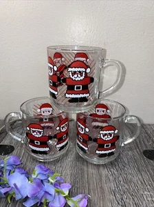 3 Vintage Luminarc Glass Santa Claus Christmas Mugs Holiday Coffee Tea Cup 10 Oz - Picture 1 of 8
