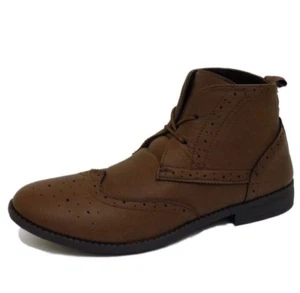 Mens Brown Faux Leather Brown Brogue Style Lace Up Boots UK Size 6,7,8,11 - Picture 1 of 1