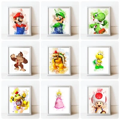 Mario Luigi Yoshi Toad gaming room wall art kids prints super Mario brothers - Image 1 of 4