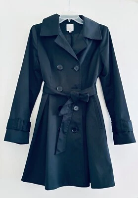 Gabardina corta halógena mujer doble pecho cinturón ajustada, XS, negra Foto 1 de 4