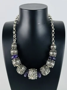 Girocollo Tibetano Collana In Argento E Pietra Ametista Gioiello Tibet XX Sec. - Foto 1 di 10