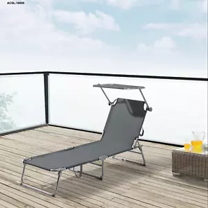 Sonnenliege Gartenliege Strandliege Transportliege Liege mit Sonnendach Grau - Bild 1 von 7