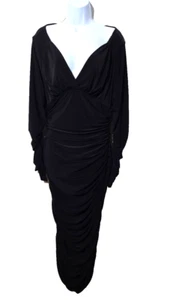 Norma Kamali Kleid Gr. L/40 Tara Midi Rüschen Schulterfrei Schwarz Elegant Cocktail - Bild 1 von 13