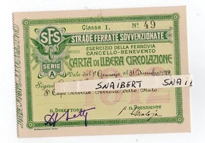STRADE FERRATE SOVVENZIONATE FERROVIA CANCELLO BENEVENTO BIGLIETTO CIRCOLAZIONE - Picture 1 of 3