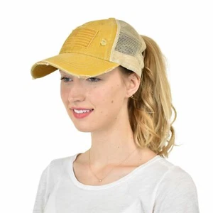 Gorra de béisbol C.C Ponycap con bandera de EE. UU. bollo alto desordenado CC malla de caballo cola de caballo - Imagen 1 de 43
