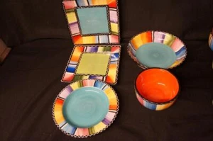5 Pcs Certified International Serape 3 Salad Plates 2 Square, 1 Round 8 5/8" Wid - Picture 1 of 1