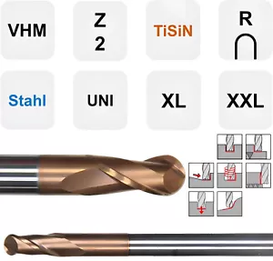 VHM Radiusfräser, überlang, extralang Ø3-16 mm, Z=2 beschichtet Vollradiusfräser - Bild 1 von 11