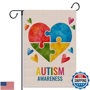 Autism Awareness Garden Flag Colorful Puzzle Piece Heart Inspirational Suppor - Picture 1 of 5