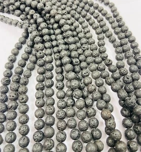 5 Strand Lava Beads Basalt Geniune 4mm 6mm 8mm 10mm Natural Round Beads 15" - Picture 1 of 6