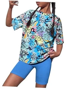 Teen Girls Clothes 2 Piece Colored Tie Dyer Girls Summer Outfits 13-14Y Blue - Picture 1 of 6
