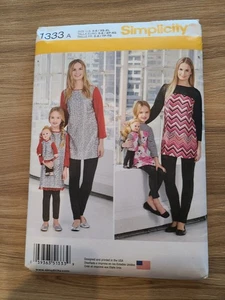 Simplicity 1333A; Adults XS-XL, Child 3-8 & 18" doll New/Uncut - Picture 1 of 3