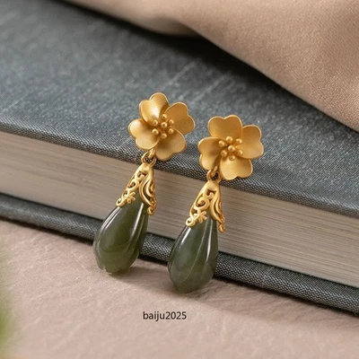 Pendientes de jade hetiano natural chino retro mujer joyería amuleto Foto 1 de 4