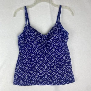 Lands End Tankini Top Adjustable Strap Underwire Lined Bra Blue Geometric Print - Picture 1 of 9