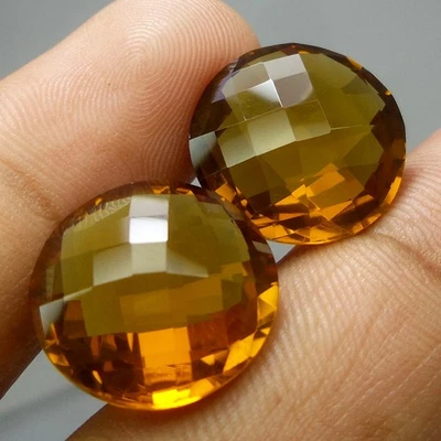 32.5 Crt Natural Honey Quartz Brilliant Luster Checkerboard Round Shape 2 Piece - Image 1 of 4