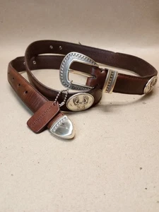 Vintage Woolrich brauner Ledergürtel Silber Buck Hirsch Design Größe 42 - Bild 1 von 9