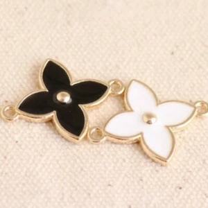 Flower connector charms - White/Gold - Picture 1 of 3