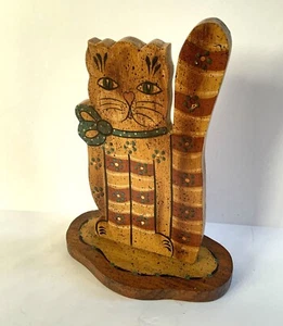 Vintage Folk Art Wooden Cat Painted Signed Mimi Orange Old World 13” Cottagecore - Picture 1 of 7