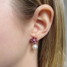 Amethyst Flower Earrings With Dangling Pearls